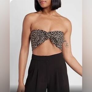 *Final Price* NWT Express Leopard Print Linen Blend Tie Front Bandeau Top